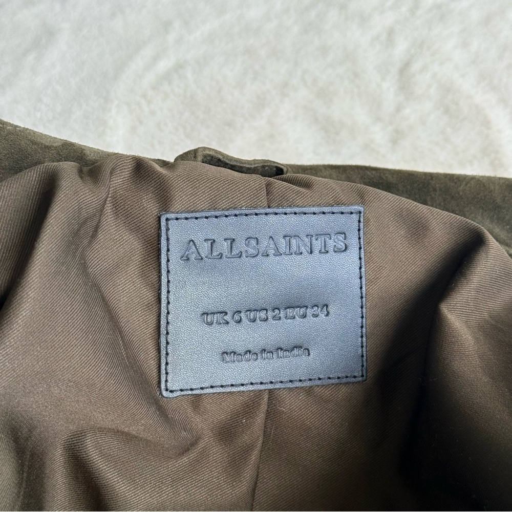 All Saints Suede Green Dalby Cropped Long Sleeve Jacket XS (2) - Picture 13 of 14